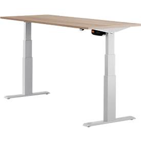 Schäfer Shop Select Schreibtisch ERGO-T, elektrisch höhenverstellbar, Rechteck, T-Fuß, B 1600 x T 800 x H 640-1300 mm, Eiche/weißaluminium