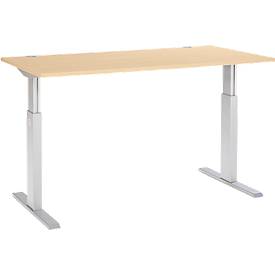 Schäfer Shop Select Schreibtisch ERGO-T, elektrisch höhenverstellbar, Rechteck, T-Fuß, B 1600 x T 800 x H 725-1185 mm, Ahorn-Dekor/weißaluminium