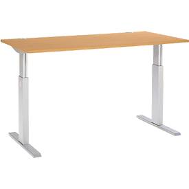 Schäfer Shop Select Schreibtisch ERGO-T, elektrisch höhenverstellbar, Rechteck, T-Fuß, B 1600 x T 800 x H 725-1185 mm, Buche-Dekor/weißaluminium