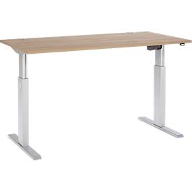 Schäfer Shop Select Schreibtisch ERGO-T, elektrisch höhenverstellbar, Rechteck, T-Fuß, B 1600 x T 800 x H 725-1185 mm, Eiche/weißaluminium