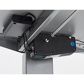 Schäfer Shop Select Schreibtisch ERGO-T, elektrisch höhenverstellbar, Rechteck, T-Fuß, B 1600 x T 800 x H 725-1185 mm, lichtgrau/weißaluminium 