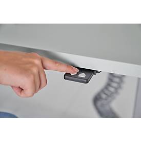 Schäfer Shop Select Schreibtisch ERGO-T, elektrisch höhenverstellbar, Rechteck, T-Fuß, B 1600 x T 800 x H 725-1185 mm, lichtgrau/weißaluminium 