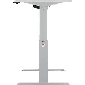 Schäfer Shop Select Schreibtisch ERGO-T, elektrisch höhenverstellbar, Rechteck, T-Fuß, B 1600 x T 800 x H 725-1185 mm, lichtgrau/weißaluminium, Kabelspirale