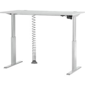 Schäfer Shop Select Schreibtisch ERGO-T, elektrisch höhenverstellbar, Rechteck, T-Fuß, B 1600 x T 800 x H 725-1185 mm, lichtgrau/weißaluminium, Kabelspirale