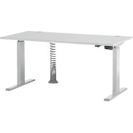 Schäfer Shop Select Schreibtisch ERGO-T, elektrisch höhenverstellbar, Rechteck, T-Fuß, B 1600 x T 800 x H 725-1185 mm, lichtgrau/weißaluminium, Kabelspirale