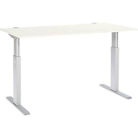 Schäfer Shop Select Schreibtisch ERGO-T, elektrisch höhenverstellbar, Rechteck, T-Fuß, B 1600 x T 800 x H 725-1185 mm, weiß/weißaluminium 