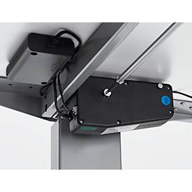 Schäfer Shop Select Schreibtisch ERGO-T, elektrisch höhenverstellbar, Rechteck, T-Fuß, B 1600 x T 800 x H 725-1185 mm, weiß/weißaluminium, Kabelspirale