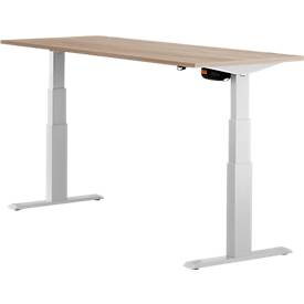 Schäfer Shop Select Schreibtisch ERGO-T, elektrisch höhenverstellbar, Rechteck, T-Fuß, B 1800 x T 800 x H 640-1300 mm, Eiche/weißaluminium