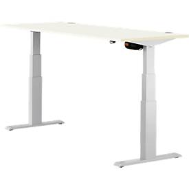 Schäfer Shop Select Schreibtisch ERGO-T, elektrisch höhenverstellbar, Rechteck, T-Fuß, B 1800 x T 800 x H 640-1300 mm, weiß/weißaluminium