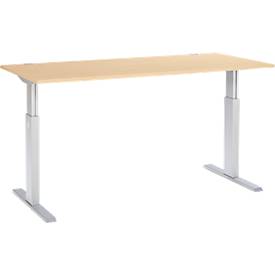 Schäfer Shop Select Schreibtisch ERGO-T, elektrisch höhenverstellbar, Rechteck, T-Fuß, B 1800 x T 800 x H 725-1185 mm, Ahorn-Dekor/weißaluminium