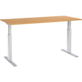 Schäfer Shop Select Schreibtisch ERGO-T, elektrisch höhenverstellbar, Rechteck, T-Fuß, B 1800 x T 800 x H 725-1185 mm, Buche-Dekor/weißaluminium