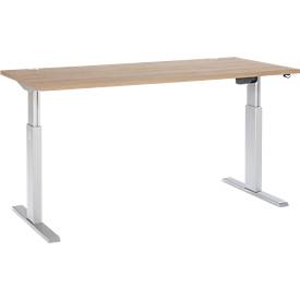 Schäfer Shop Select Schreibtisch ERGO-T, elektrisch höhenverstellbar, Rechteck, T-Fuß, B 1800 x T 800 x H 725-1185 mm, Eiche/weißaluminium