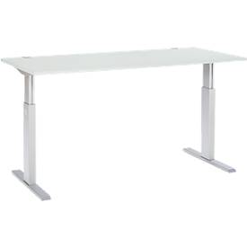 Schäfer Shop Select Schreibtisch ERGO-T, elektrisch höhenverstellbar, Rechteck, T-Fuß, B 1800 x T 800 x H 725-1185 mm, lichtgrau/weißaluminium