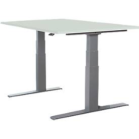 Schäfer Shop Select Schreibtisch LOGIN, elektrisch höhenverstellbar, Rechteck, T-Fuß, B 1200 x T 800 x H 645-1290 mm, lichtgrau/weißaluminium