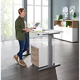 Schäfer Shop Select Schreibtisch LOGIN, elektrisch höhenverstellbar, Rechteck, T-Fuß, B 1600 x T 800 x H 645-1290 mm, Ahorn/weißaluminium