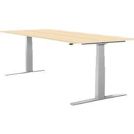 Schäfer Shop Select Schreibtisch LOGIN, elektrisch höhenverstellbar, Rechteck, T-Fuß, B 1800 x T 800 x H 645-1290 mm, Ahorn/weißaluminium