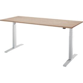 Schäfer Shop Select Schreibtisch LOGIN, elektrisch höhenverstellbar, Rechteck, T-Fuß, B 1800 x T 800 x H 645-1290 mm, Eiche-Dekor/weißaluminium
