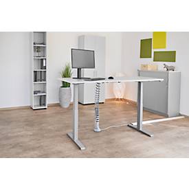 Schäfer Shop Select Schreibtisch LOGIN, elektrisch höhenverstellbar, Rechteck, T-Fuß, B 1800 x T 800 x H 645-1290 mm, lichtgrau/weißaluminium