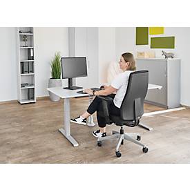 Schäfer Shop Select Schreibtisch LOGIN, elektrisch höhenverstellbar, Rechteck, T-Fuß, B 1800 x T 800 x H 645-1290 mm, lichtgrau/weißaluminium