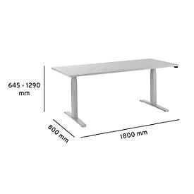 Schäfer Shop Select Schreibtisch LOGIN, elektrisch höhenverstellbar, Rechteck, T-Fuß, B 1800 x T 800 x H 645-1290 mm, lichtgrau/weißaluminium
