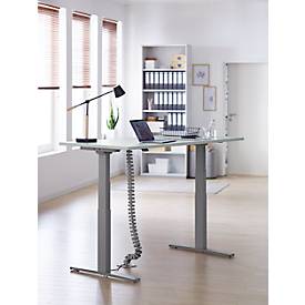 Schäfer Shop Select Schreibtisch Login, elektrisch höhenverstellbar, T-Fuß, B 1600 x T 800 x H 645-1290 mm, lichtgrau/weißalu + Kabelschlange, silber