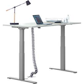 Schäfer Shop Select Schreibtisch Login, elektrisch höhenverstellbar, T-Fuß, B 1600 x T 800 x H 645-1290 mm, lichtgrau/weißalu + Kabelschlange, silber