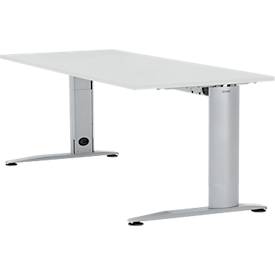 Schäfer Shop Select Schreibtisch LOGIN, manuell höheneinstellbar, C-Fuß, B 1800 x T 800 x H 660-820 mm, lichtgrau/weißalu