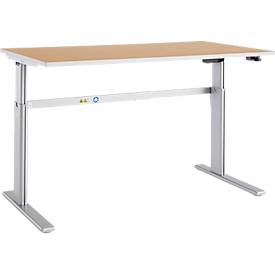 Schäfer Shop Select Schreibtisch Moxxo IQ, elektrisch höhenverstellbar, Rechteck, C-Fuß, B 1600 x T 800 x H 725-1185 mm, Buche/weißaluminium