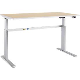 Schäfer Shop Select Schreibtisch Moxxo IQ, elektrisch höhenverstellbar, Rechteck, C-Fuß, B 1800 x T 800 x H 725-1185 mm, Ahorn/weißaluminium