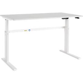 Schäfer Shop Select Schreibtisch Moxxo IQ, elektrisch höhenverstellbar, Rechteck, C-Fuß, B 1800 x T 800 x H 725-1185 mm, lichtgrau/weiß 