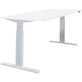 Schäfer Shop Select Schreibtisch NEVADA, elektrisch höhenverstellbar, Rechteck, T-Fuß, B 1600 x T 800 x H 715-1185 mm, weiß/alusilber 