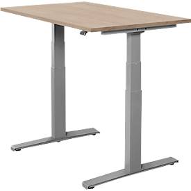 Schäfer Shop Select Schreibtisch SET UP, elektrisch höhenverstellbar, Rechteck, T-Fuß, B 1200 x T 800 x H 645-1290 mm, eiche/weißaluminium