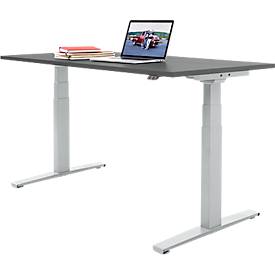 Schäfer Shop Select Schreibtisch SET UP, elektrisch höhenverstellbar, Rechteck, T-Fuß, B 1600 x T 800 x H 645-1290 mm, graphit/weißaluminium 