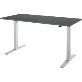 Schäfer Shop Select Schreibtisch SET UP, elektrisch höhenverstellbar, Rechteck, T-Fuß, B 1600 x T 800 x H 645-1290 mm, graphit/weißaluminium