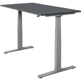Schäfer Shop Select Schreibtisch SET UP, elektrisch höhenverstellbar, Rechteck, T-Fuß, B 1600 x T 800 x H 645-1290 mm, graphit/weißaluminium