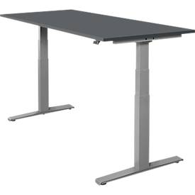 Schäfer Shop Select Schreibtisch SET UP, elektrisch höhenverstellbar, Rechteck, T-Fuß, B 1800 x T 800 x H 645-1290 mm, graphit/weißaluminium 