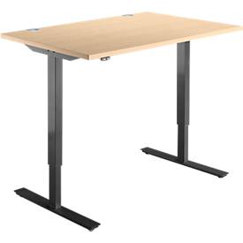 Schäfer Shop Select Schreibtisch Start Off, elektrisch höhenverstellbar, Rechteck, T-Fuß, B 1200 x T 800 x H 755-1255 mm, Ahorn/schwarz 