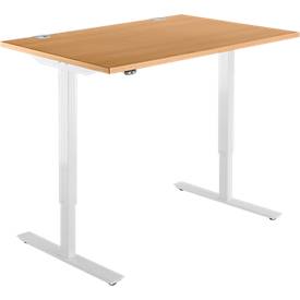 Schäfer Shop Select Schreibtisch Start Off, elektrisch höhenverstellbar, Rechteck, T-Fuß, B 1200 x T 800 x H 755-1255 mm, Buche/weiß 