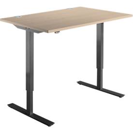 Schäfer Shop Select Schreibtisch Start Off, elektrisch höhenverstellbar, Rechteck, T-Fuß, B 1200 x T 800 x H 755-1255 mm, Eiche/schwarz