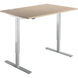 Schäfer Shop Select Schreibtisch Start Off, elektrisch höhenverstellbar, Rechteck, T-Fuß, B 1200 x T 800 x H 755-1255 mm, Eiche/weißaluminium