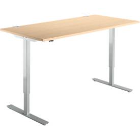 Schäfer Shop Select Schreibtisch Start Off, elektrisch höhenverstellbar, Rechteck, T-Fuß, B 1600 x T 800 x H 755-1255 mm, Ahorn/weißaluminium 