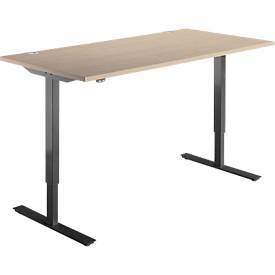 Schäfer Shop Select Schreibtisch Start Off, elektrisch höhenverstellbar, Rechteck, T-Fuß, B 1600 x T 800 x H 755-1255 mm, Eiche/schwarz