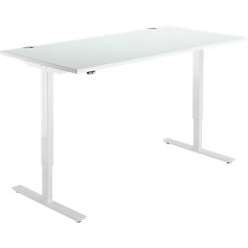 Schäfer Shop Select Schreibtisch Start Off, elektrisch höhenverstellbar, Rechteck, T-Fuß, B 1600 x T 800 x H 755-1255 mm, lichtgrau/weiß 