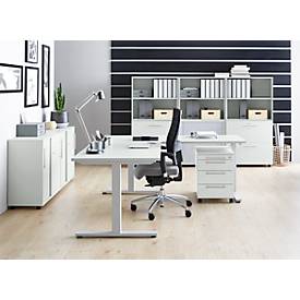 Schäfer Shop Select Schreibtisch Start Off, T-Fuß, Rechteck, Stahl/Holz, B 1600 x T 800 x H 735 mm, lichtgrau 