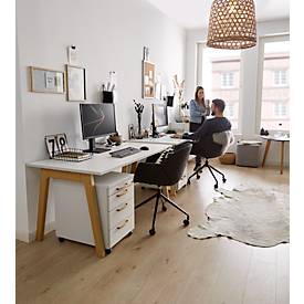 Schäfer Shop Select Schreibtisch Start Off Wood, Rechteck, A-Fuß, B 1600 x T 800 x H 735 mm, weiß/Holzoptik 