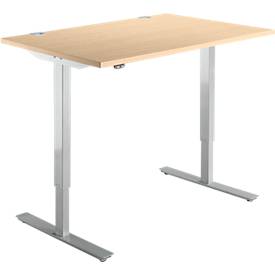Schäfer Shop Select Schreibtisch START UP, elektrisch höhenverstellbar, Rechteck, T-Fuß, B 1200 x T 800 x H 705-1205 mm, Ahorn/weißaluminium 