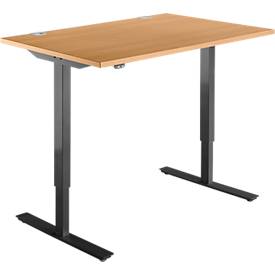 Schäfer Shop Select Schreibtisch START UP, elektrisch höhenverstellbar, Rechteck, T-Fuß, B 1200 x T 800 x H 705-1205 mm, Buche/schwarz 