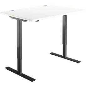Schäfer Shop Select Schreibtisch START UP, elektrisch höhenverstellbar, Rechteck, T-Fuß, B 1200 x T 800 x H 705-1205 mm, weiß/schwarz 