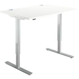 Schäfer Shop Select Schreibtisch START UP, elektrisch höhenverstellbar, Rechteck, T-Fuß, B 1200 x T 800 x H 705-1205 mm, weiß/weißaluminium 