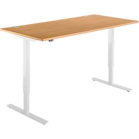 Schäfer Shop Select Schreibtisch START UP, elektrisch höhenverstellbar, Rechteck, T-Fuß, B 1600 x T 800 x H 705-1205 mm, Buche/weiß 